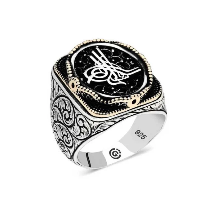 Luz&Pos Gümüş Tuğra Oval Erkek Yüzük