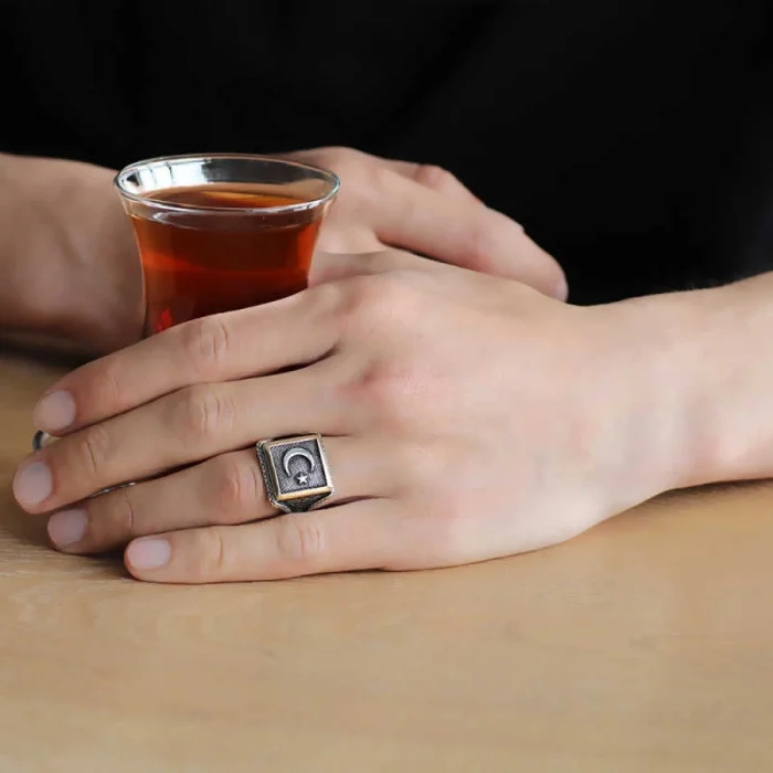 Luz&Pos Gümüş Türk Bayrağı Ay Yıldız Erkek Yüzük