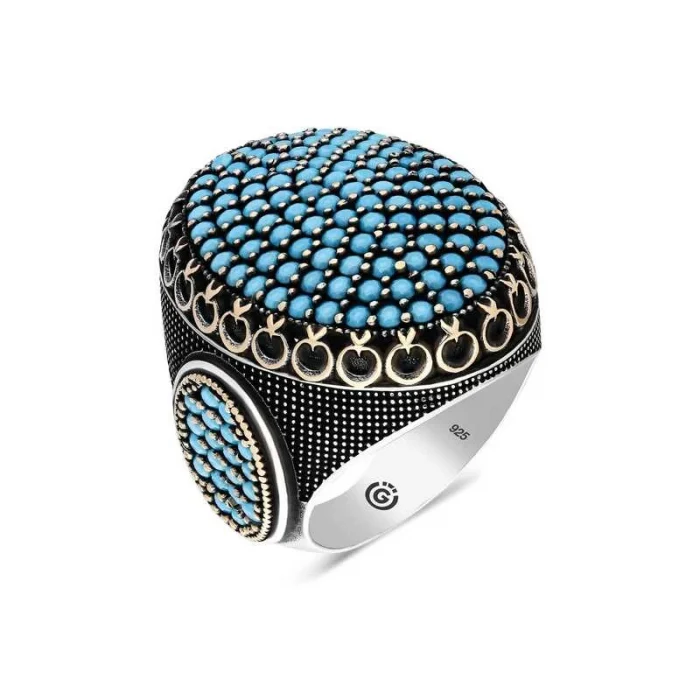 Luz&Pos Gümüş Turkuaz Zirkon Taşlı Oval Erkek Yüzük