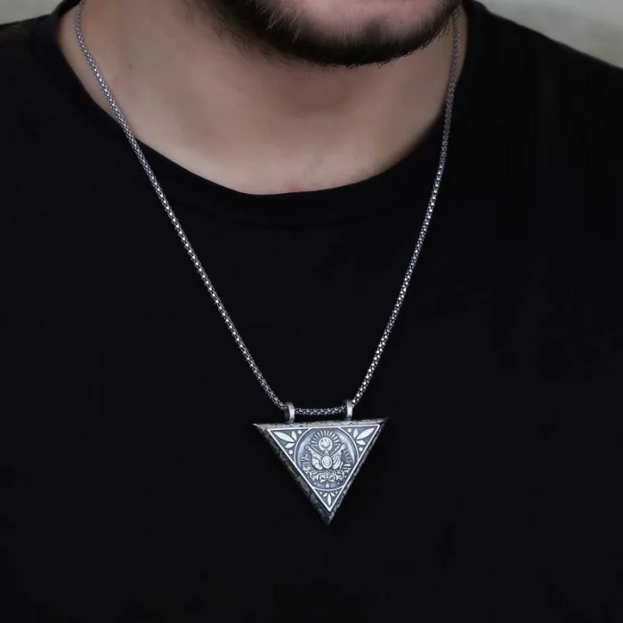 Luz&Pos Gümüş Üçgen İçi Açılabilen Osmanlı Arma Muskalık Kolye