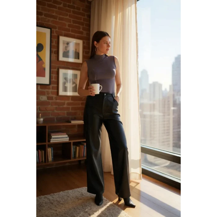 Kadın Antrasit Gri Kolsuz Balıkçı Yaka Basic Bluz