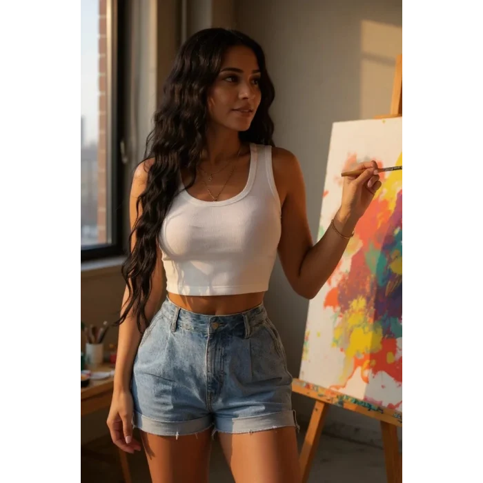 Kadın Beyaz Kare Yaka Crop Top Bluz – Şık, Rahat ve Kolay Kombinlenebilir