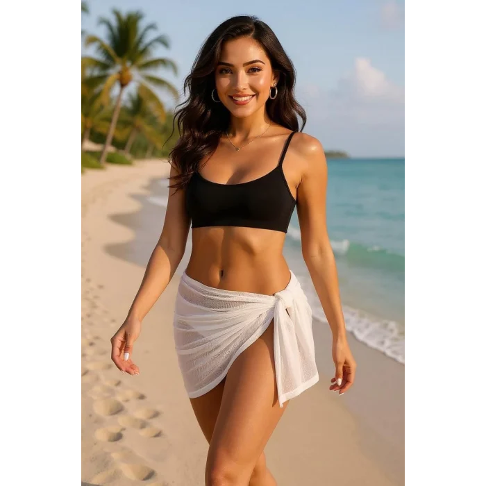 Kadın Beyaz Transparan Belden Bağlamalı Pareo – Modern ve Şık Tasarım