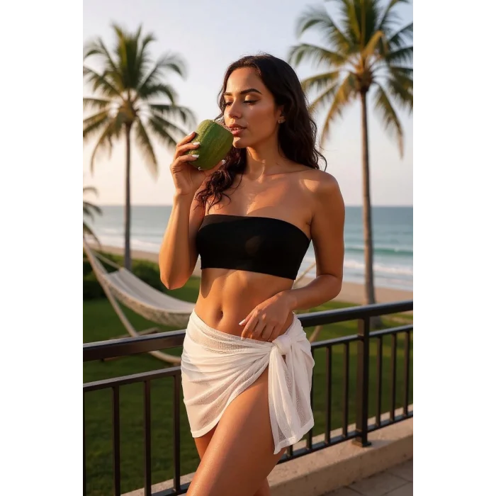 Kadın Beyaz Transparan Belden Bağlamalı Pareo – Modern ve Şık Tasarım