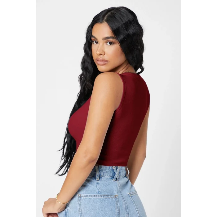 Kadın Bordo Kare Yaka Crop Top Bluz – Şık, Rahat ve Kolay Kombinlenebilir