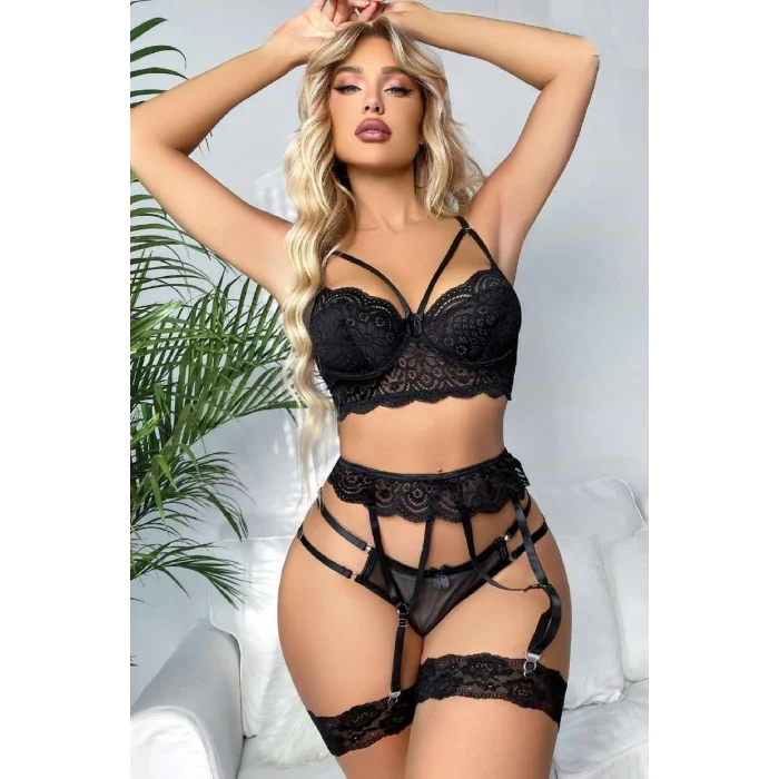 Kadın Fantezi Kostüm Harness Erotik Jartiyer 7094 Siyah - Royaleks
