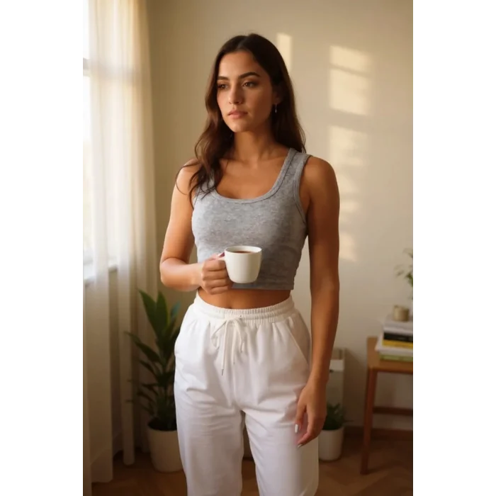 Kadın Gri Kare Yaka Crop Top Bluz – Şık, Rahat ve Kolay Kombinlenebilir
