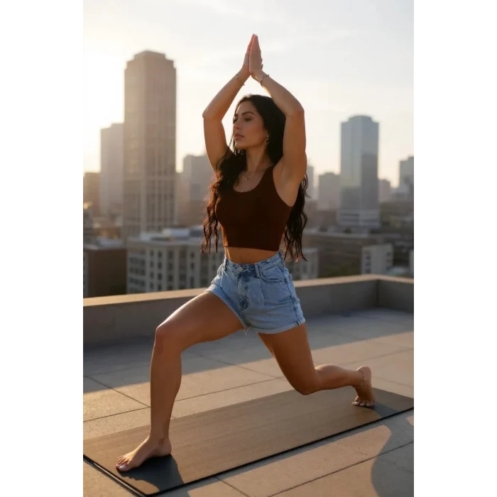 Kadın Kahverengi Kare Yaka Crop Top Bluz – Şık, Rahat ve Kolay Kombinlenebilir