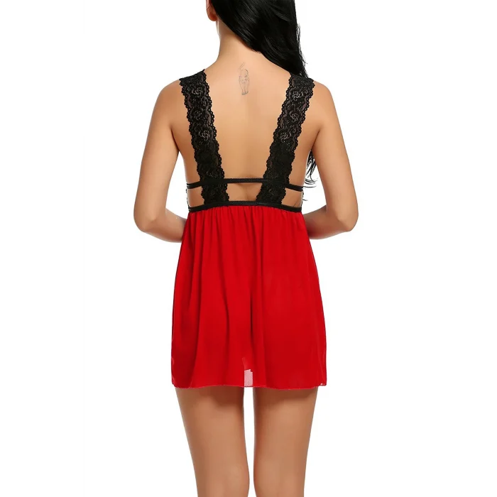 Kadın Kırmızı Dantelli Sırtı Açık Gecelik – Modern ve Şık Tasarım