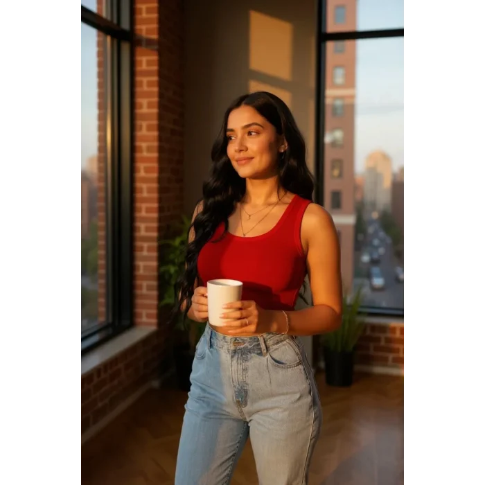 Kadın Kırmızı Kare Yaka Crop Top Bluz – Şık, Rahat ve Kolay Kombinlenebilir