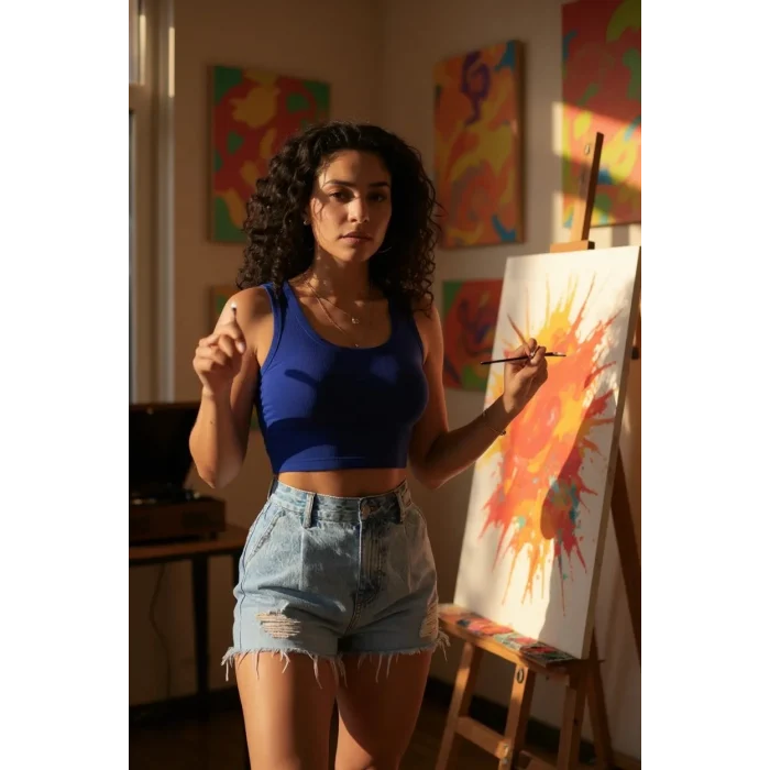 Kadın Lacivert Kare Yaka Crop Top Bluz – Şık, Rahat ve Kolay Kombinlenebilir