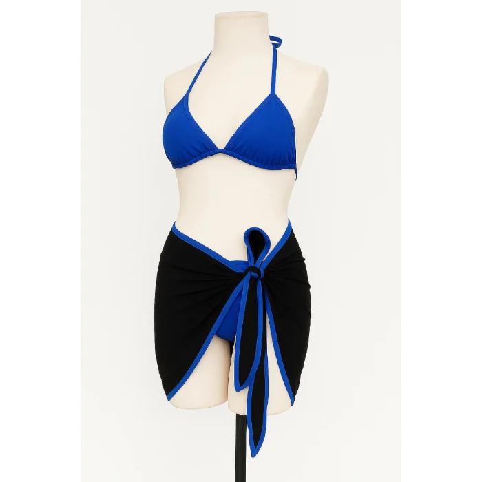 Kadın Mavi Pareolu Yandan ve Boyundan Bağlamalı 3lü Bikini Takımı – Modern, Konforlu ve Günlük Kombinlere Uygun