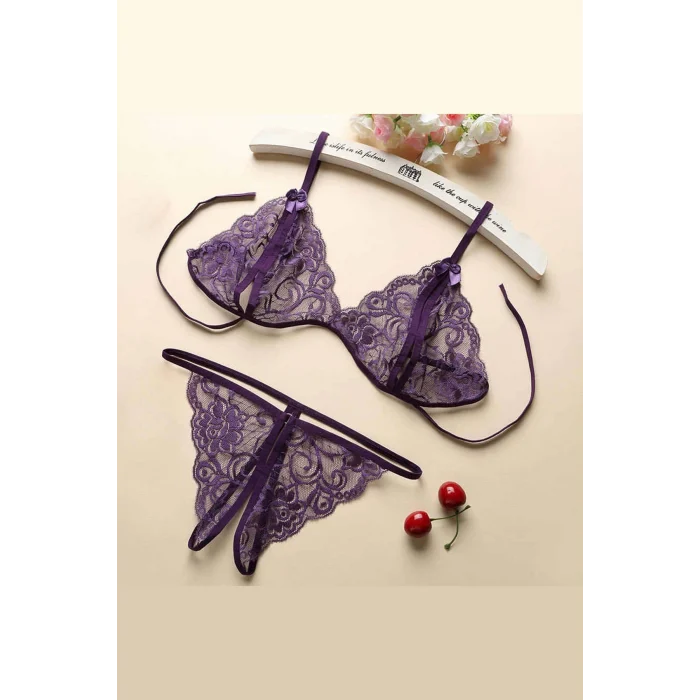 Kadın Mor Dantelli Sütyen Külot Takımı – Modern, Konforlu ve Günlük Kombinlere Uygun