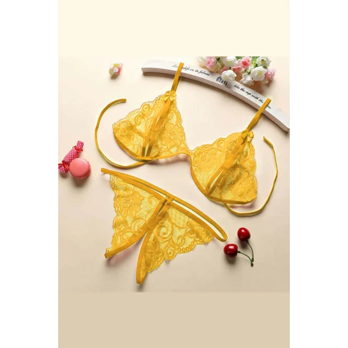 Kadın Sarı Dantelli Sütyen Külot Takımı – Modern, Konforlu ve Günlük Kombinlere Uygun