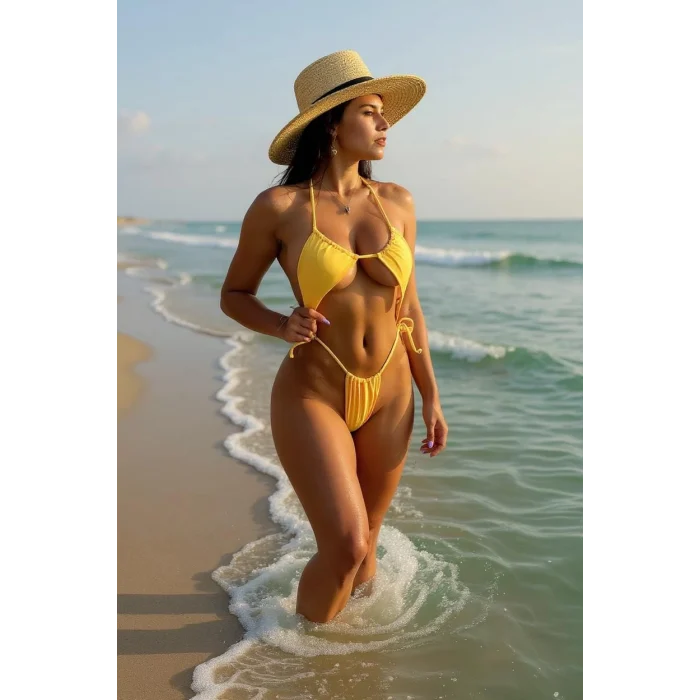 Kadın Sarı Yandan Bağlamalı Tangalı Üçgen Bikini Mayo Takımı – Modern, Konforlu ve Günlük Kombinlere Uygun