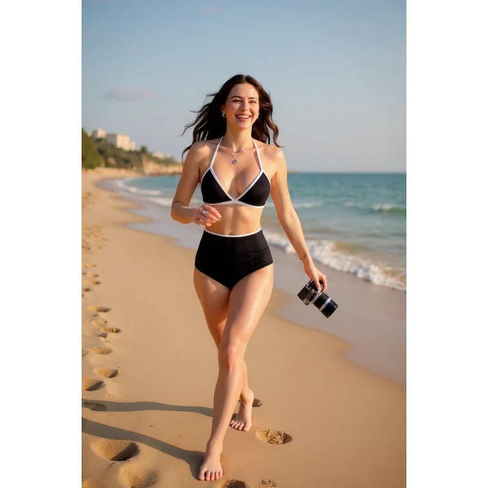 Kadın Siyah Beyaz Kaşkorse Yüksek Bel Bikini Takımı – Modern, Konforlu ve Günlük Kombinlere Uygun