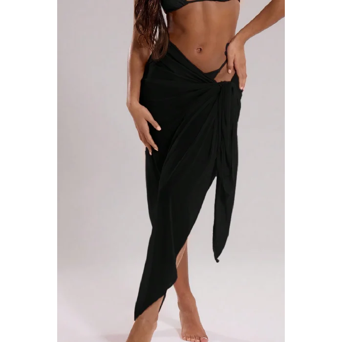 Kadın Siyah Bodrum Stili Bağlama Detaylı 150x75 Pareo – Modern ve Şık Tasarım