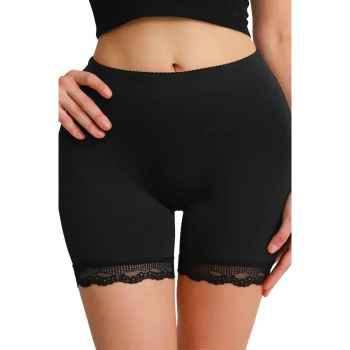 Kadın Siyah Pop Up Kalça Kaldırıcı ve Sekillendirici Dantel Paçalı Şort Külot – Modern ve Şık Tasarım