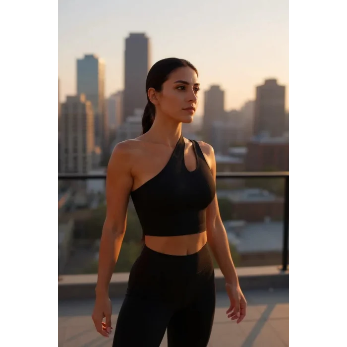 Kadın Siyah Tek Omuz Cut Out Detaylı Crop Top Bluz – Şık, Rahat ve Kolay Kombinlenebilir