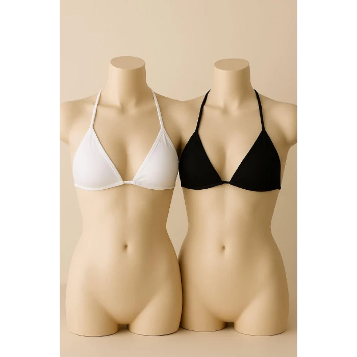 Kadın Siyah ve Beyaz Minimal Kesim Üçgen Bikini Üstü – Modern ve Şık Tasarım