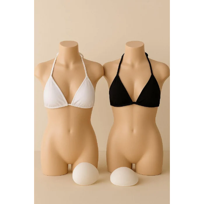 Kadın Siyah ve Beyaz Minimal Kesim Üçgen Bikini Üstü – Modern ve Şık Tasarım