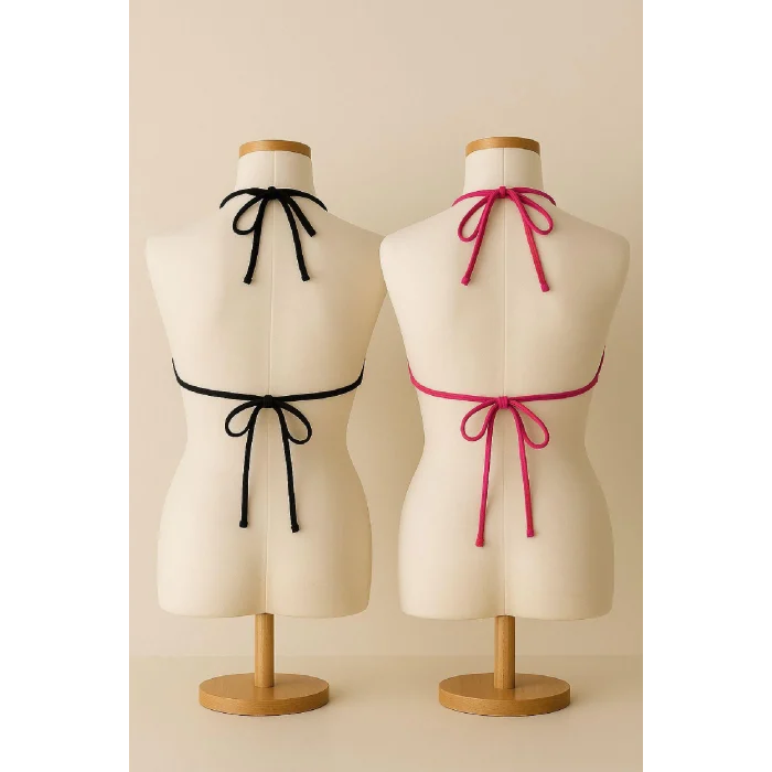 Kadın Siyah ve Fuşya Minimal Kesim Üçgen Bikini Üstü – Modern ve Şık Tasarım