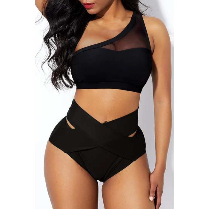 Kadın Siyah Yüksel Bel Tül Detaylı Sütyen Külot Takımı – Modern, Konforlu ve Günlük Kombinlere Uygun