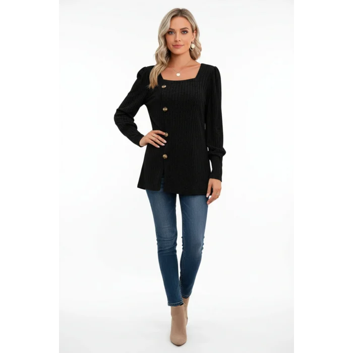 Kadın Uzun Kollu Düğmeli Mevsimlik Bluz – Yumuşak Dokulu, Esnek ve Sıcak Tutan Kumaş