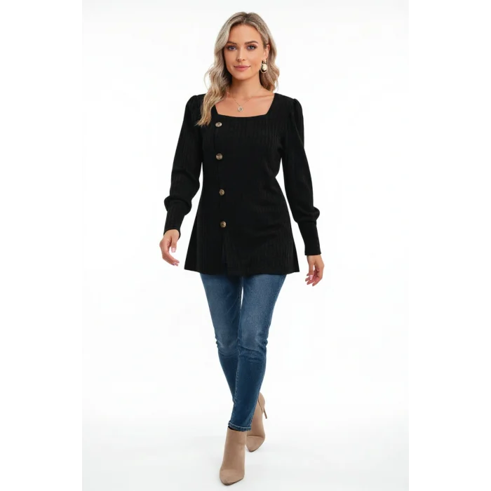 Kadın Uzun Kollu Düğmeli Mevsimlik Bluz – Yumuşak Dokulu, Esnek ve Sıcak Tutan Kumaş