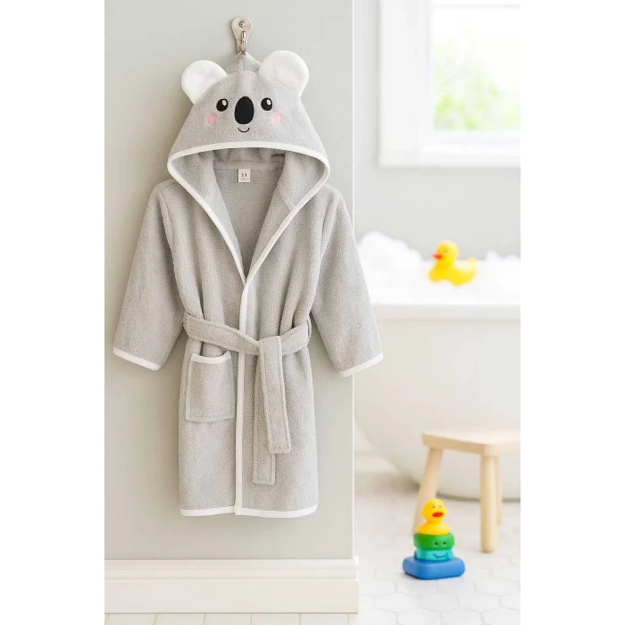 Kapşonlu Unisex &#37;100 Pamuklu Çocuk Banyo Bornozu Koala
