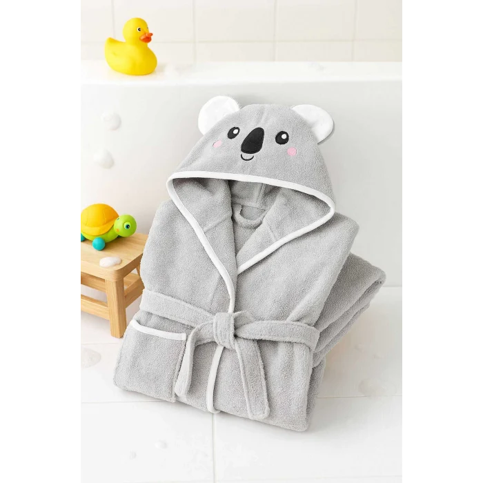 Kapşonlu Unisex &#37;100 Pamuklu Çocuk Banyo Bornozu Koala