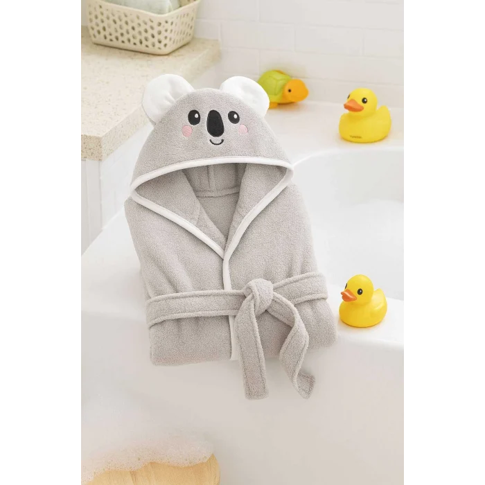 Kapşonlu Unisex &#37;100 Pamuklu Çocuk Banyo Bornozu Koala