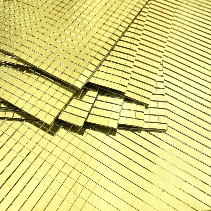 Kare Gold Cam Mozaik Fayans Çıkartmaları El İşi Kare Cam Fayans Kendinden Yapışkanlı Aynalı Dekor Panel 30x30 Cm