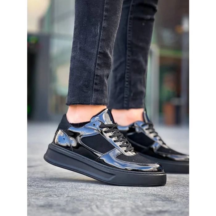 KB-X8 Kuback Siyah Rugan Yüksek Siyah Taban Günlük Spor Ayakkabı