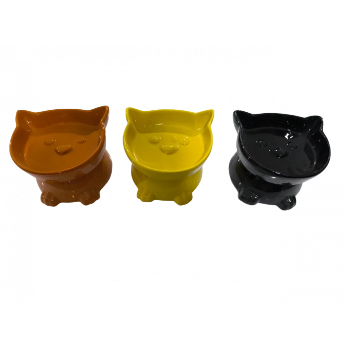 Kedi Kafalı Yüksek Seramik Mama Su Kabı 250 ml Çeşitli Renklerde