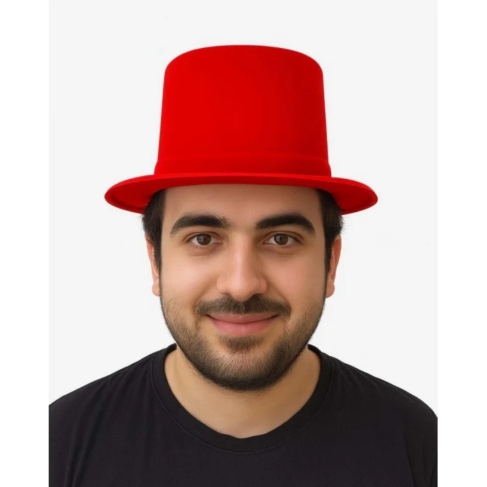 Kırmızı Renk Plastik Nubuk Kadife Kaplama Fötr Şapka 11 cm