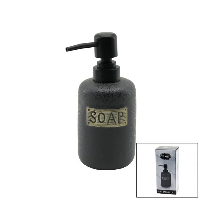 Kısa Antrasit Gri - Mat Desen Seramik Sıvı Sabunluk