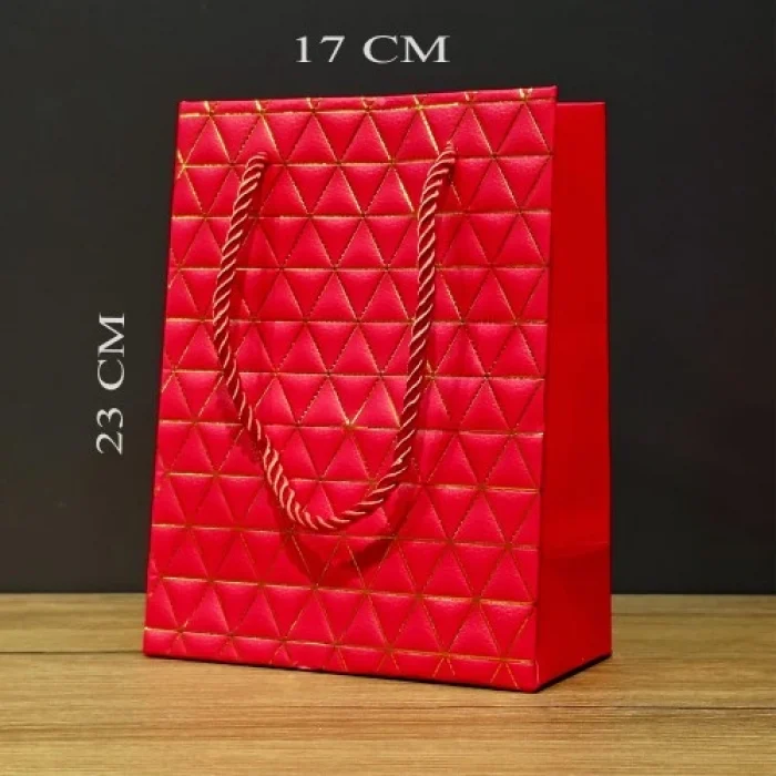 Küçük Boy Kırmızı Gold Renkli Karton Çanta