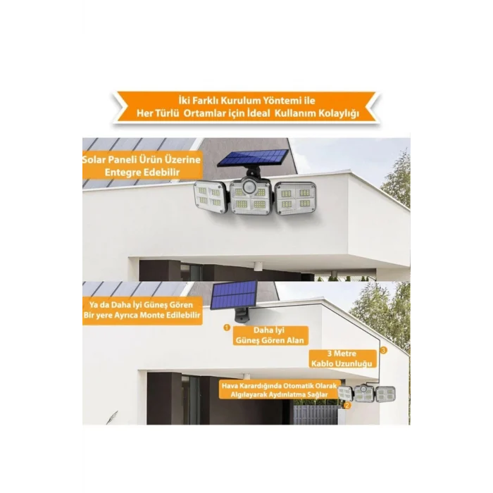 Kumandalı Solar Güneş Enerjili 122 Ledli Hareket Sensörlü Bahçe Aydınlatma Sokak Lambası