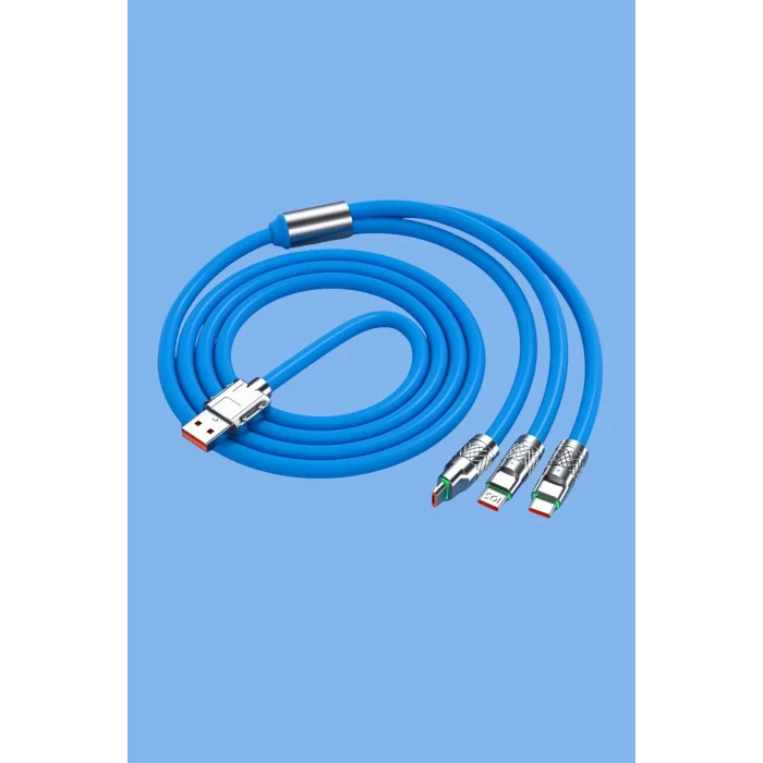 Kutulu  3 Şarj Aleti 1 Arada Çinko Alaşım Hızlı Şarj Kablosu Mavi 3 İn 1