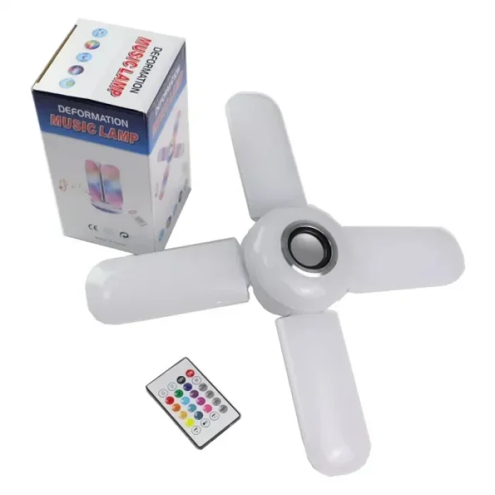 Lamba 4 Kanatlı E27 Duya Takılan Kumandalı Katlanabilir Led Müzik Lamba Işığı Avize Bluetooth Hoparlör