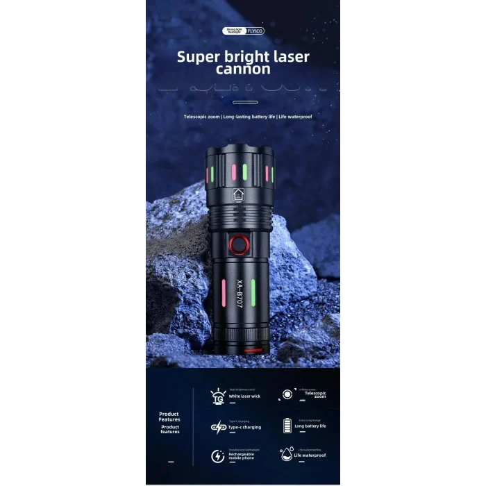 Led El Feneri 2000 Lümen Usb Şarj Edilebilir Flash Işığı Yüksek Güçlü El Feneri Taktiksel Uzun Menzil El Lambası Xa-b707