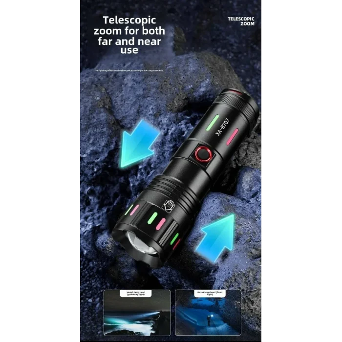 Led El Feneri 2000 Lümen Usb Şarj Edilebilir Flash Işığı Yüksek Güçlü El Feneri Taktiksel Uzun Menzil El Lambası Xa-b707