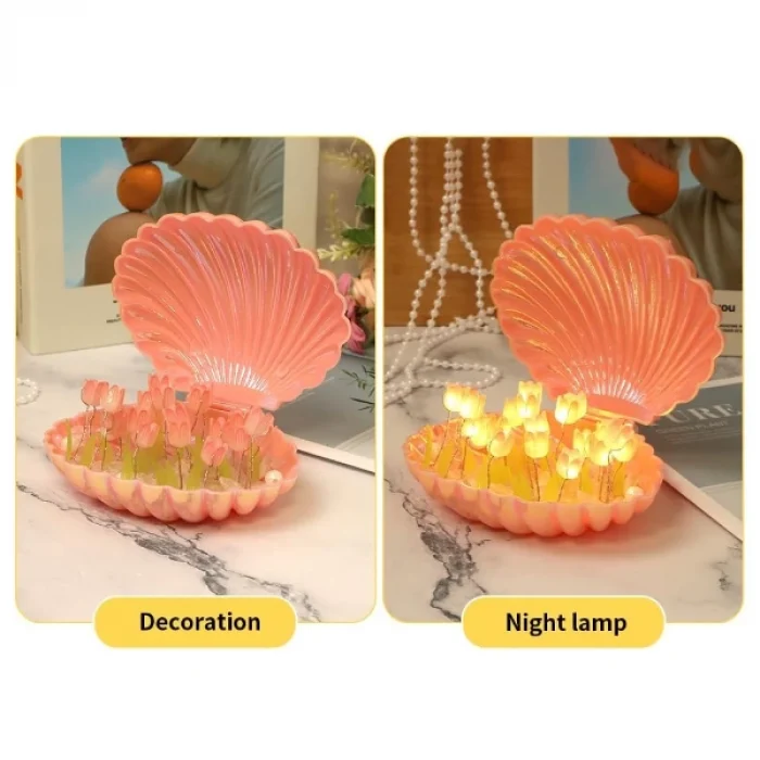 LED Işıklı Kendin Yap Deniz Kabuğu Tasarımlı Lale Lamba