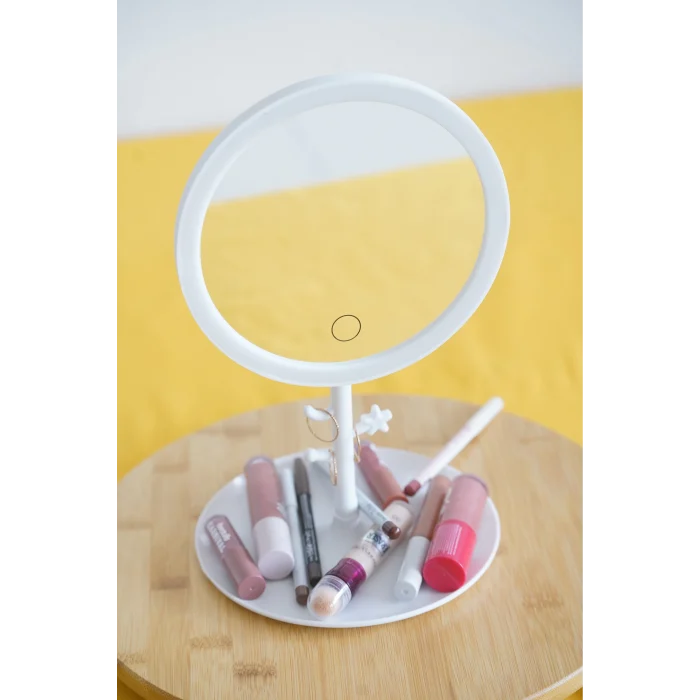 Led Işıklı Yuvarlak Makyaj Aynası Şarj edilebilir 3 Farklı Renk