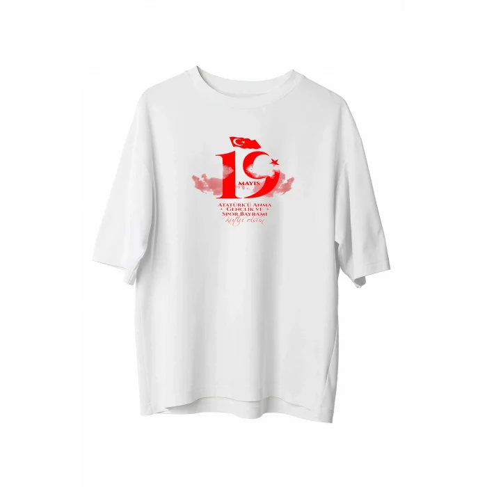 Luz&Pos 19 Mayıs Unisex Baskılı T-shirt - Beyaz