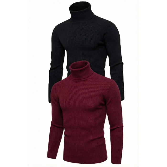 Luz&Pos 2li Siyah Bordo Unisex Kaşkorse Boğazlı Full Likralı Fitilli Body Kazak