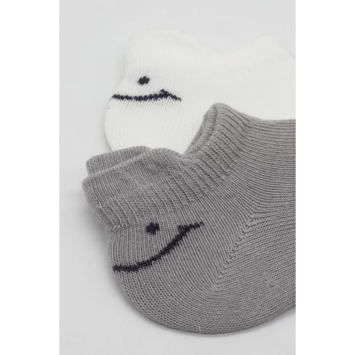 Luz&Pos 2li Sneakers Smile Penye Çorap Bs20106 Gri Ekru
