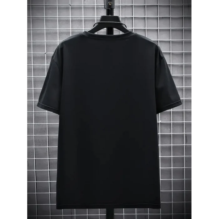 Luz&Pos 20/1 Penye Compack Futre Baskılı Oversize Kısa Kol Bisiklet Yaka T-shirt - Siyah