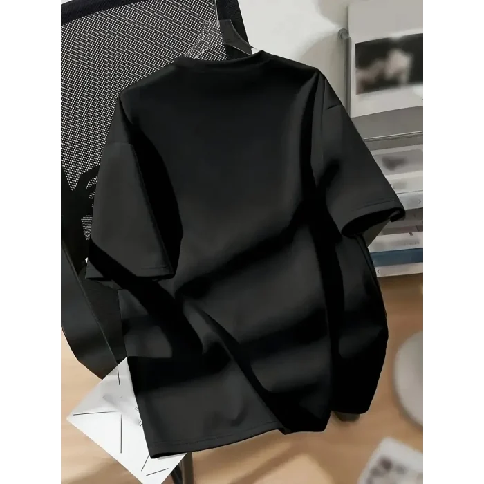 Luz&Pos 20/1 Penye Compack New York Baskılı Oversize Kısa Kol Bisiklet Yaka T-shirt - Siyah